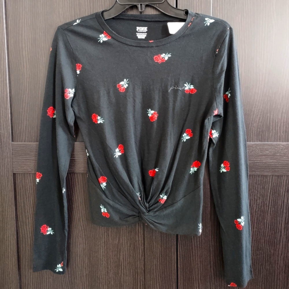 VS PINK Tie Front Knot Cropped Longsleeve T-Shirt NWT